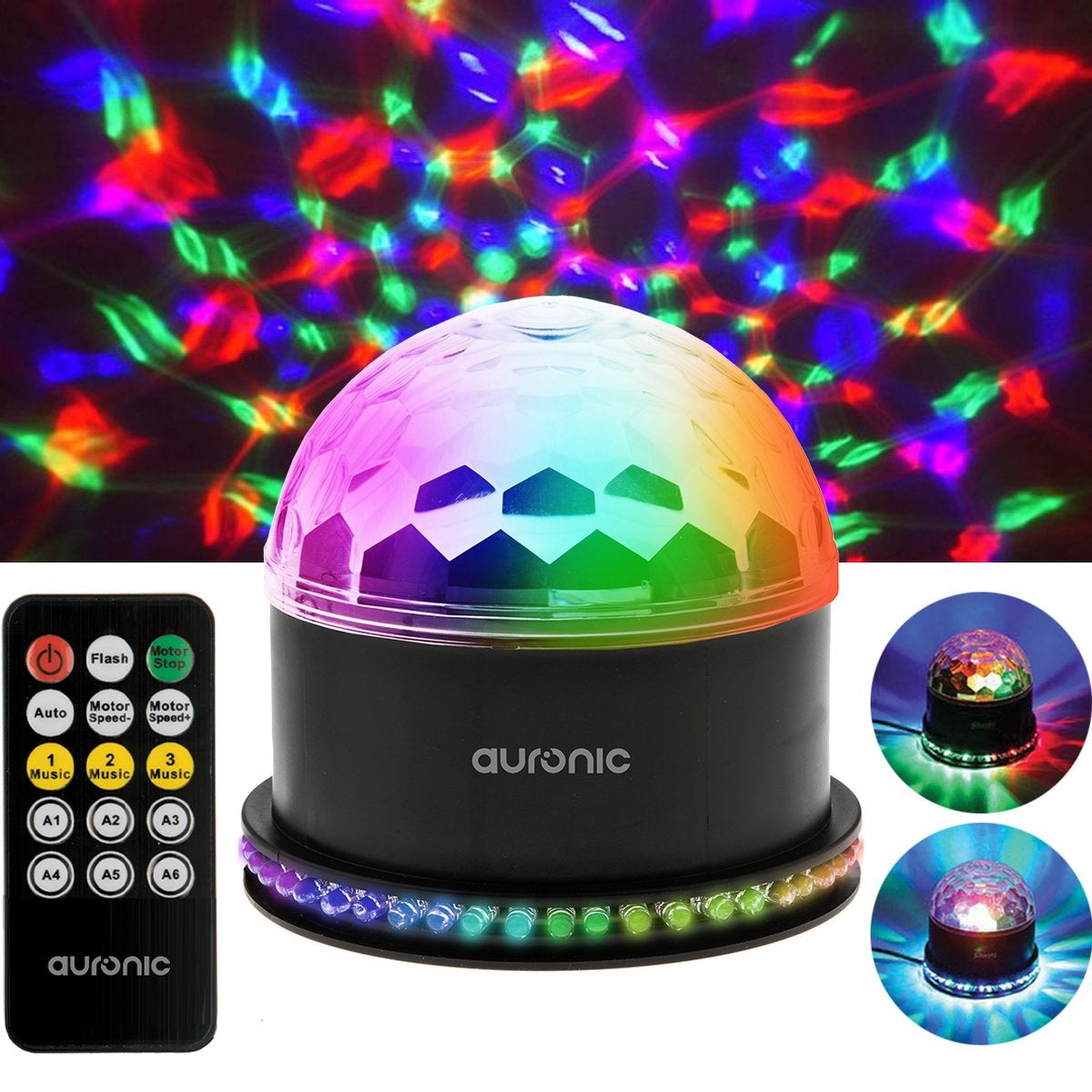Auronic Lampe à disque rotative - Boule à disque - LED - Télécommande et contrôle musical - Enfants/Adultes