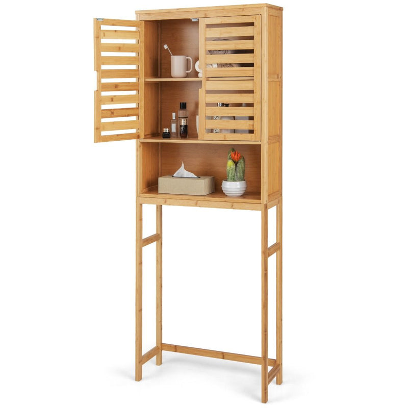 Coast Meuble de salle de bains à placer au-dessus des toilettes - meuble de rangement haut en bambou à 2 portes - peu encombrant - naturel - 62 x 23 x 170 cm
