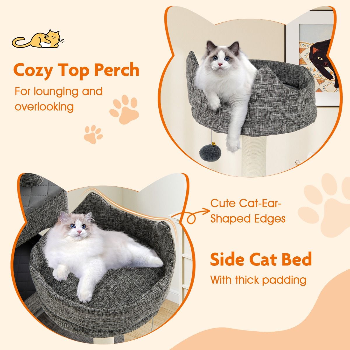 Arbre à chat Coast - 2 maisonnettes - plateformes de jeu et panier - gris - 180 cm