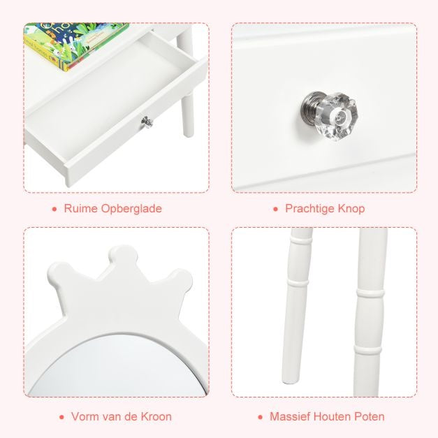 Coast Table de maquillage pour enfants - Avec tiroir - Tabouret inclus - Blanc