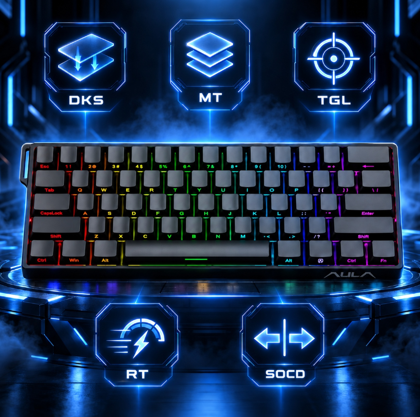 Clavier gaming AULA WIN60 HE - Compact 60 % - Commutateurs magnétiques - 8 000 Hz - Rapid Trigger - RGB - 30,2 x 10,9 cm