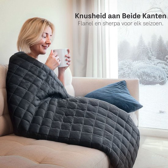 Couverture lestée CozySense® 9 kg - Couverture lestée - Couverture lestée - GLASS-Flow® Distribution de la pression - 135x200 - Velours flanelle & Sherpa - Hypoallergénique - Noir