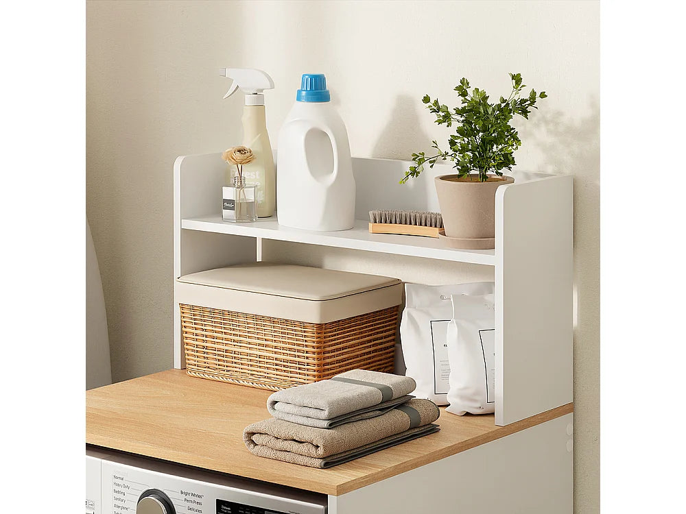 Meuble pour lave-linge SoBuy BZR224-WN - Avec plan de travail et étagère ouverte - 66 x 60 x 126,5 cm - Blanc/Chêne clair