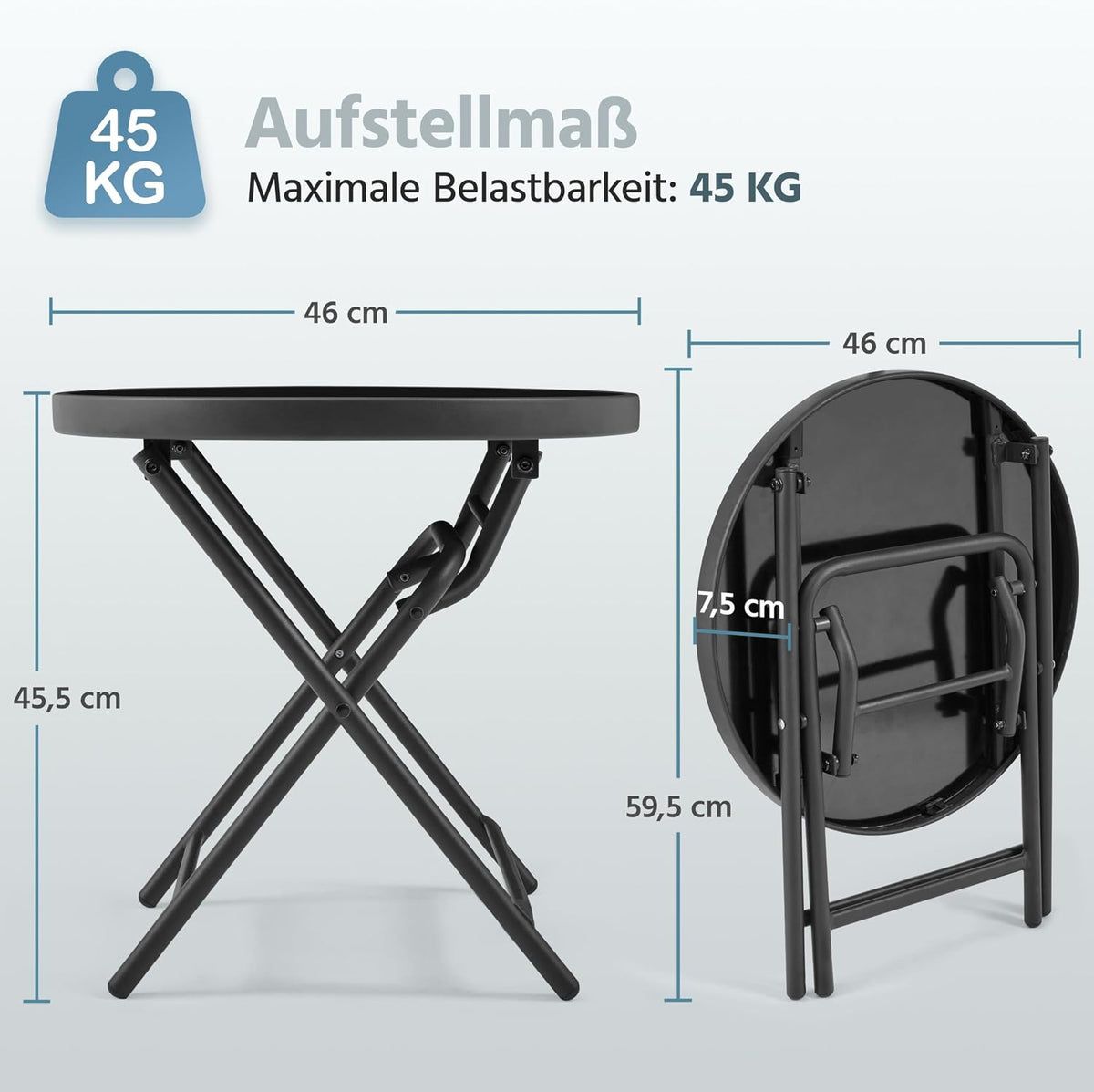 Yaheetech Table pliante ronde Ø 46 cm – verre noir et métal, résistante aux intempéries