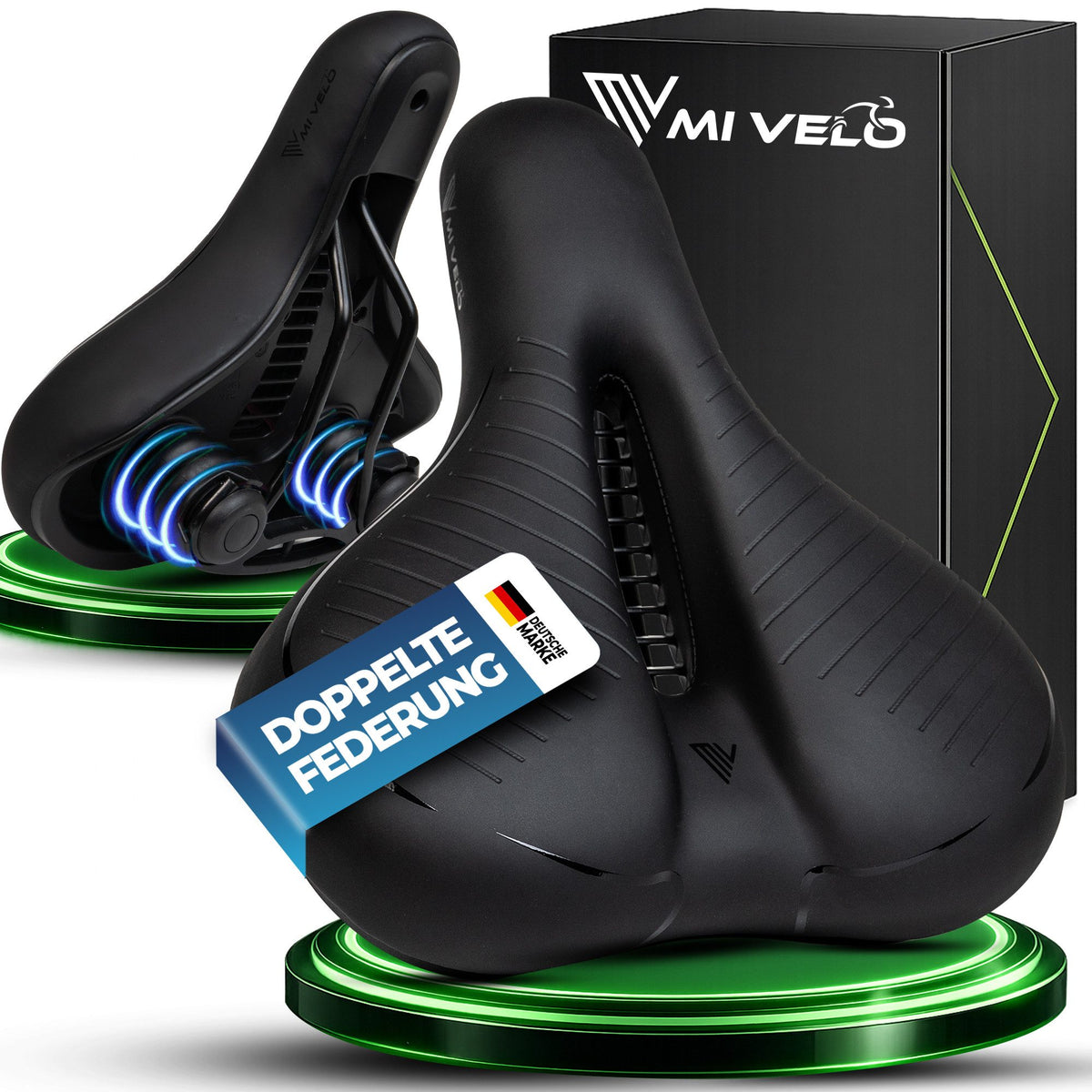 Selle de vélo large Mivelo Como - Mousse confort 3D et double suspension - Pour femmes et hommes