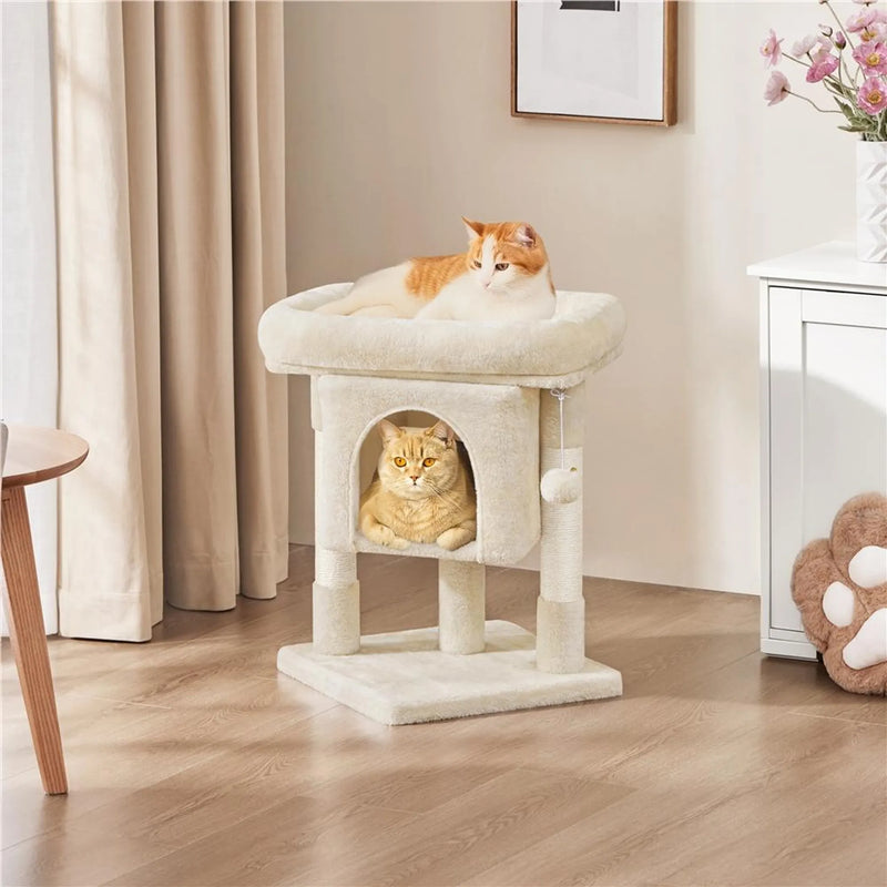 Yaheetech Cat Pole With Cat Burrow - équipé de griffoirs en sisal, d'un hamac et d'une aire de repos douce - pour chatons et petits chats - panneau de particules et peluche beige - 40,5 x 40,5 x 59 cm