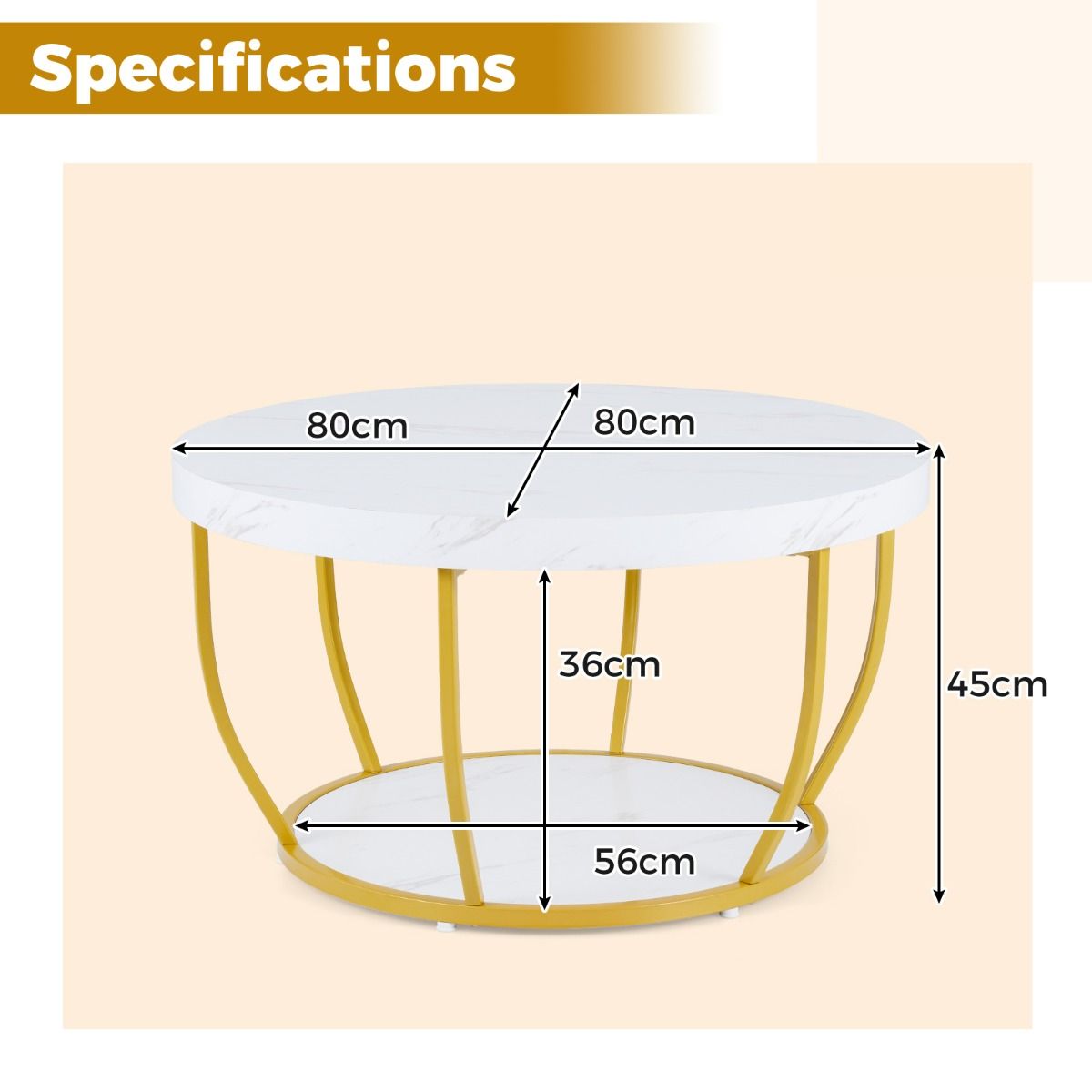 Table basse ronde Coast - 2 niveaux - structure métallique - blanche - 80 x 45 cm