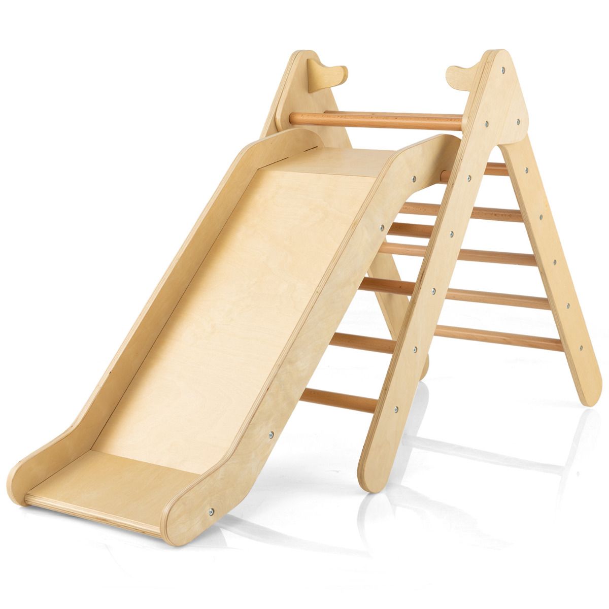 Coast Climbing Triangle with Wood Slide - Natural - 86,5 x 48 x 73,5 cm - Cadre d'escalade et toboggan Montessori pour les enfants à partir de 1 an