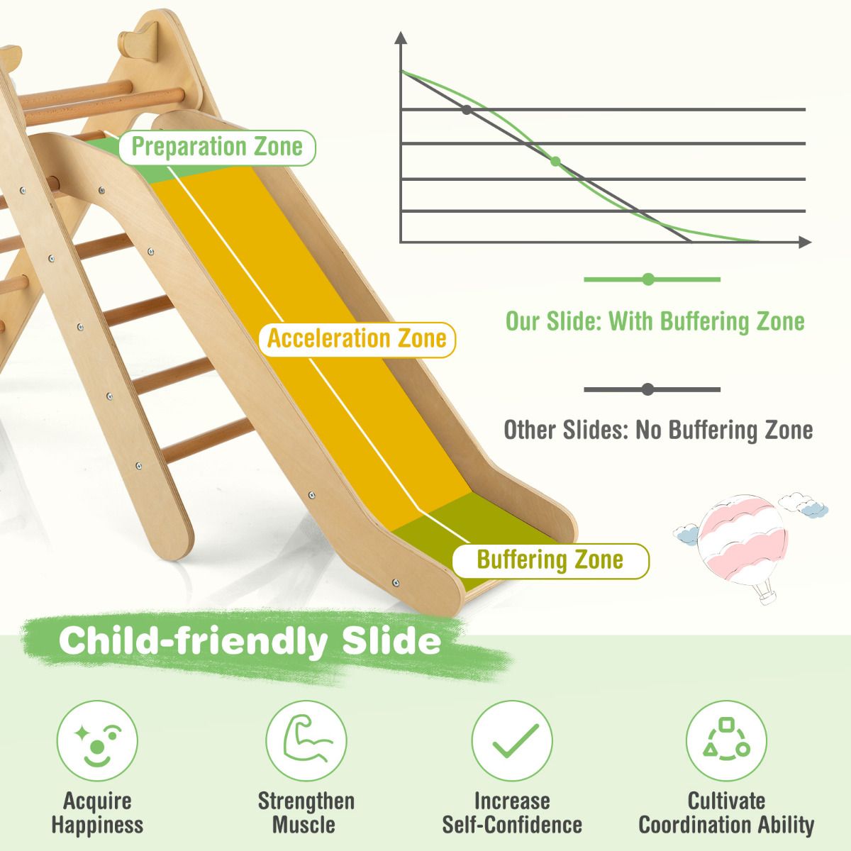 Coast Climbing Triangle with Wood Slide - Natural - 86,5 x 48 x 73,5 cm - Cadre d'escalade et toboggan Montessori pour les enfants à partir de 1 an