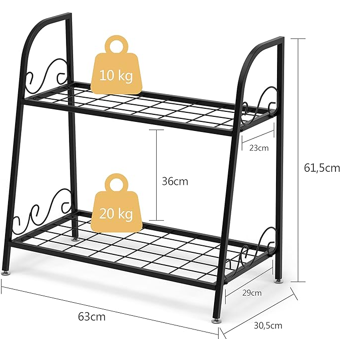 Coast Metal Plant Rack - 2 Tiers - 63 x 30.5 x 61.5 cm - Noir