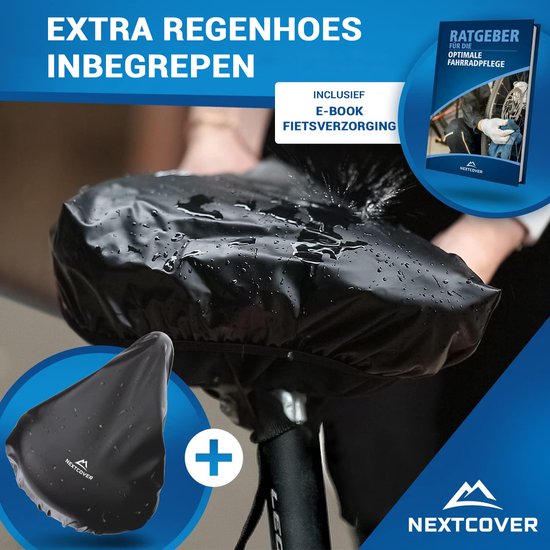 NEXTCOVER® NOUVEAU Housse de selle universelle en gel pour vélo, housse de pluie incluse [mousse à mémoire de forme] - Housse de selle imperméable avec rembourrage multicouche - Housse de selle anti-pluie pour selle de vélo, pour hommes et femmes - Fin