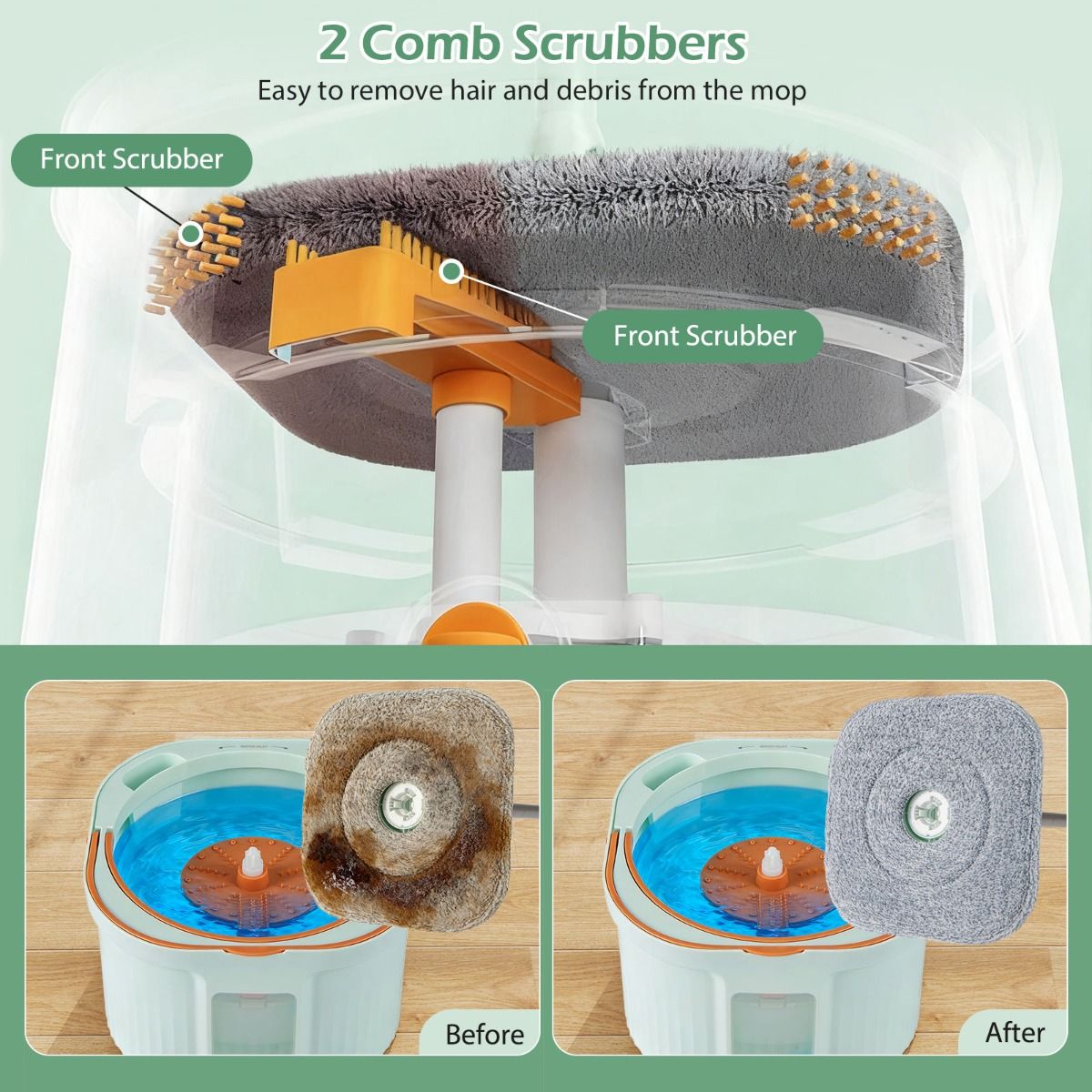 Kit de nettoyage et de seau Coast - Tête de balai à franges pivotante à 360° - Séparation de l'eau propre et de l'eau sale - Vert clair