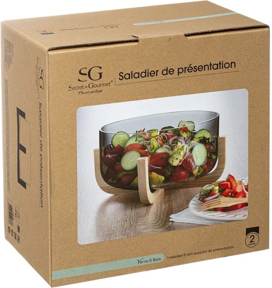Secret de Gourmet Saladier/plat de service - Verre/bois - D24 cm - Plat de service - corbeille à fruits