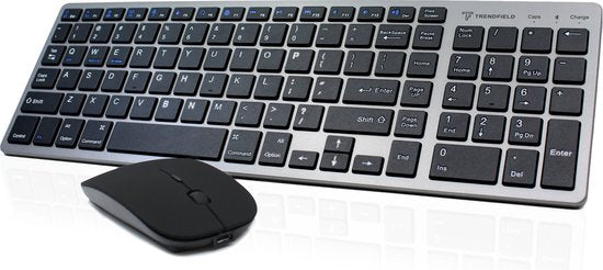 Trendfield Clavier et souris sans fil - Clavier Bluetooth - Touches silencieuses - Rechargeable - Qwerty - Gris Espace