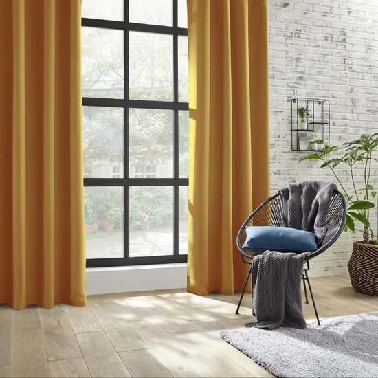 Lot de 2 rideaux occultants Atmosphera couleur ocre, 135 x 240 cm - Prêts à l'emploi avec anneaux - Rideaux et habillage de fenêtres - 2 pièces, couleur ocre