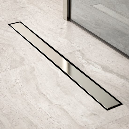 Siphon de douche - 80 cm - Grille en carrelage - Acier inoxydable - Avec bride
