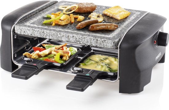Ensemble Princess Gourmet 162810 - Raclette et grill en pierre « Party » – 4 personnes – 21 x 21 cm - Thermostat réglable - 600 W - Sans PFAS