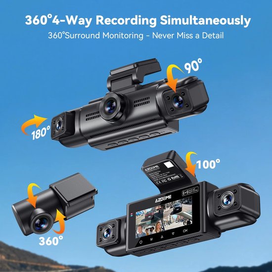 Caméra embarquée AZDome M350 4 canaux - 2K + 3x Full HD - Wi-Fi - GPS - 64 Go