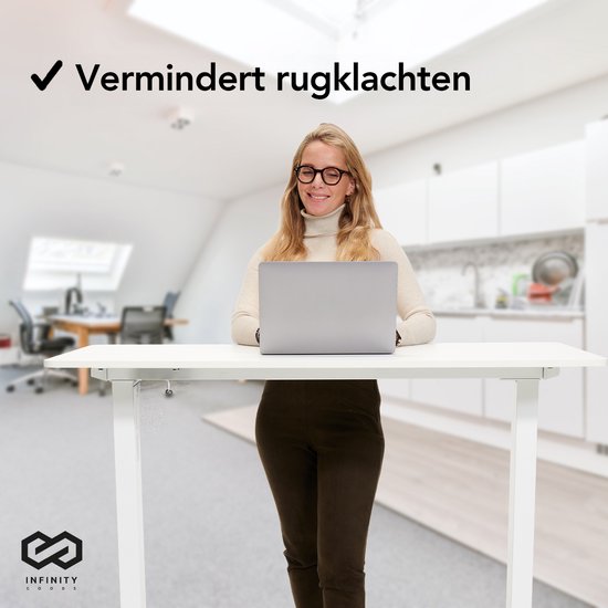Infinity Goods Zit Sta Bureau - Elektrisch Verstelbaar In Hoogte - 140 x 60 CM - Wit