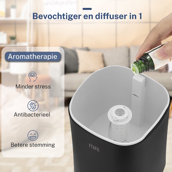 MiRi Nimbus - Humidificateur - Humidificateur - 4.5L - Humidimètre - Ioniseur - 50m² - Ultrason - Télécommande - Commandes tactiles - Aromathérapie