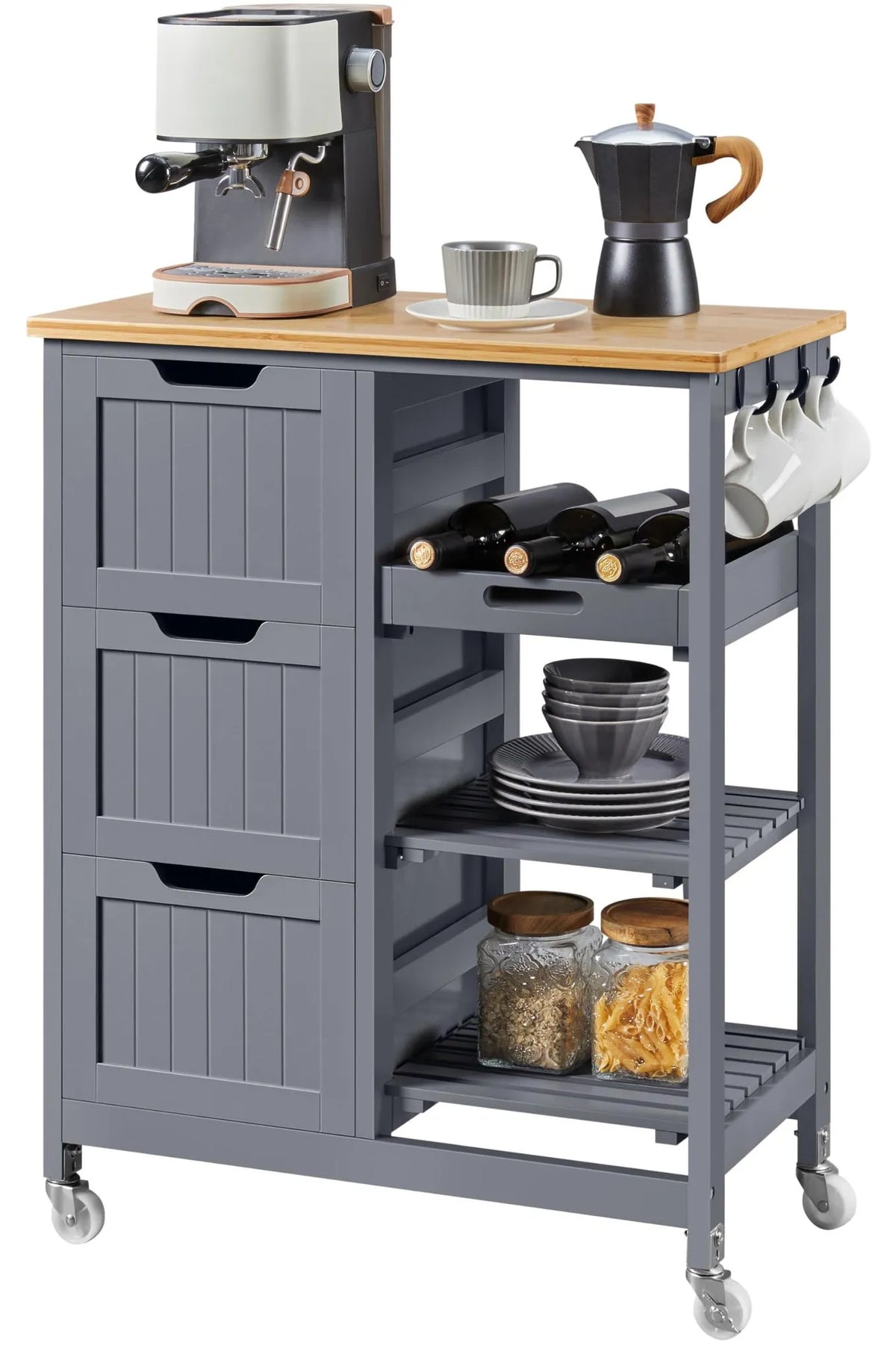 Chariot de cuisine Yaheetech à 3 tiroirs et roulettes - 67 x 37 x 84,5 cm - Gris foncé