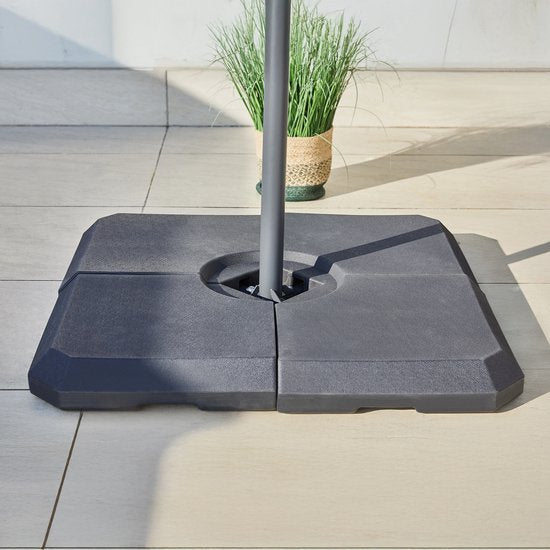 Pied de parasol AXI en 4 parties, à remplir – Noir – 99 x 99 x 10 cm - Pour parasols suspendus jusqu'à 2,5 x 2,5 m ou d'un diamètre de 3 m – Avec poignée – Plastique