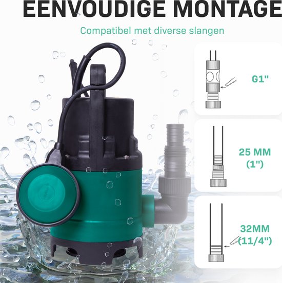Pompe submersible VONROC / Pompe à eau 300 W – 6 500 l/h – Pour eaux claires et légèrement sales – Avec flotteur