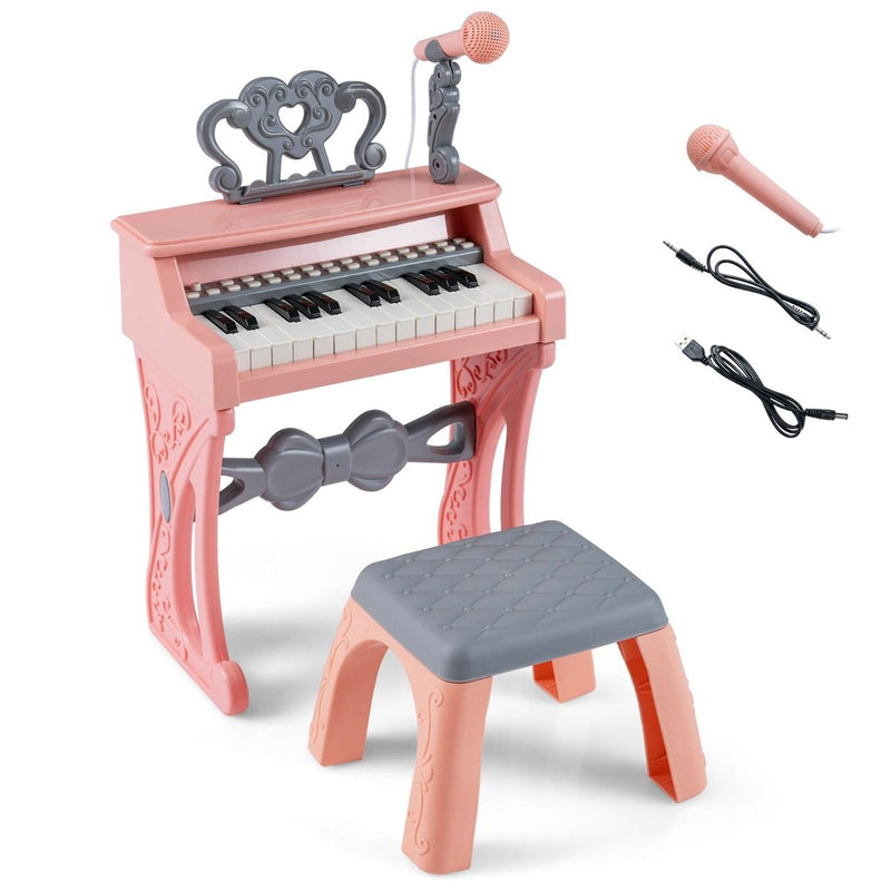 Piano-clavier pour enfants Coast - 25 touches - avec tabouret, pupitre et micro - rose et gris