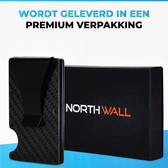 Northwall Card Holder - Porte-cartes de crédit en carbone avec pince à billets - Pince à billets - RFID Anti-Skim - Jusqu'à 12 cartes