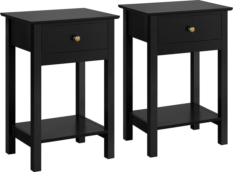 Tables de chevet Yaheetech 40 × 30 × 61 cm – lot de 2 avec tiroir et compartiment ouvert, noir