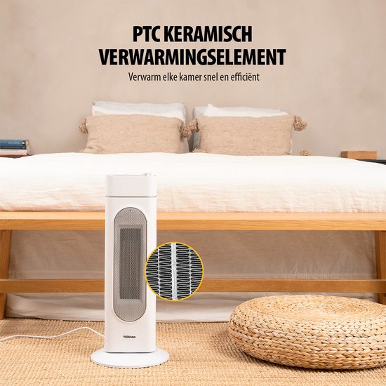 Radiateur électrique Tristar KA-5088 - Radiateur à tour en céramique - Télécommande - Convient pour 25 m² - Radiateur soufflant - Blanc