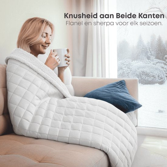Couverture lestée CozySense® 5 kg - Couverture lestée - Couverture lestée - GLASS-Flow® Distribution de la pression - 135x200 - Velours flanelle & Sherpa - Hypoallergénique - Blanc