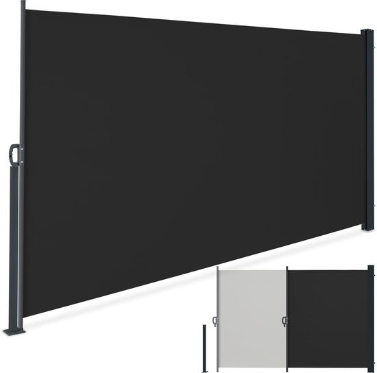 tectake® Pare-vent télescopique avec mécanisme d'enroulement - 300 x 180 cm - Auvent latéral avec armature en aluminium - Pare-soleil - Pare-vue de jardin - Pare-vue noir pour balcon - Pare-vue opaque - Toile de store