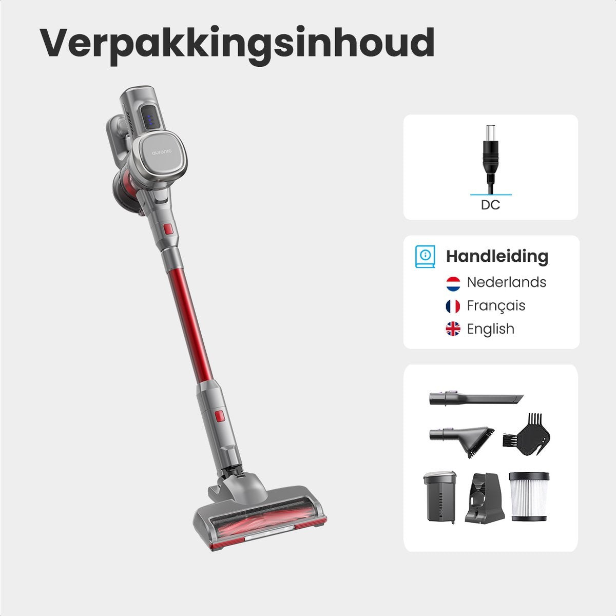 Auronic - Aspirateur sans fil 220W - Gris/Rouge
