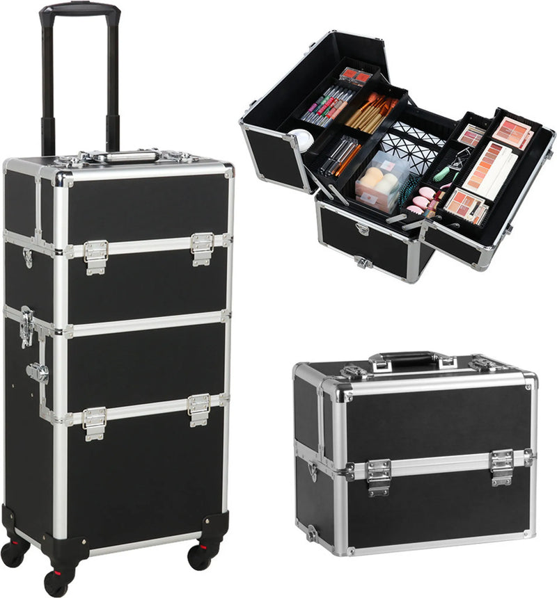 Valise de voyage cosmétique 3-en-1 Yaheetech 36 x 24 x 78 cm – Noir – Aluminium et plastique