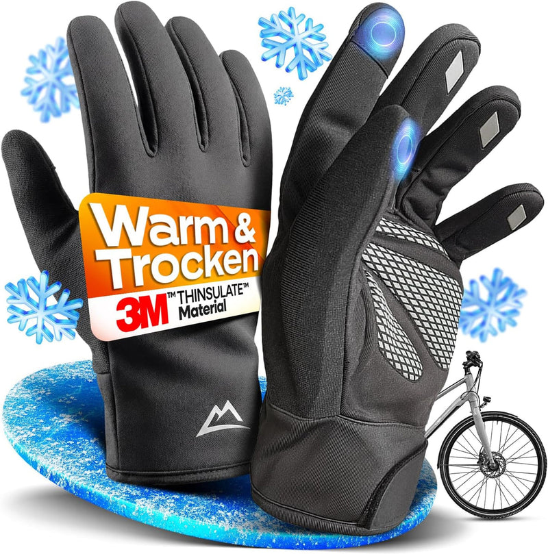 Gants de vélo d'hiver Nextcover ThermoShield 2.0 – Imperméables et coupe-vent – Compatibles avec les écrans tactiles – Noirs – Taille M