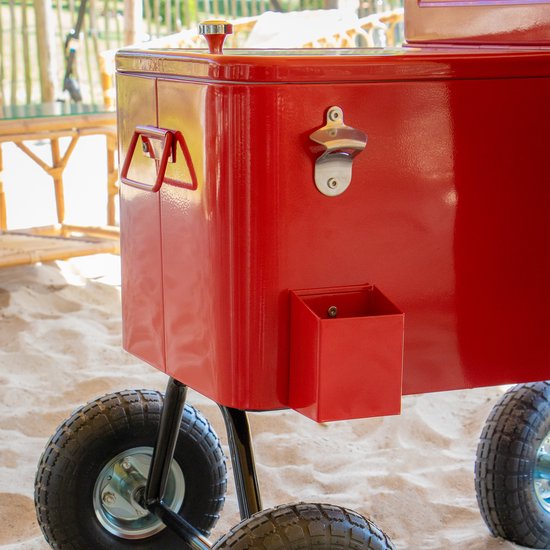 Glacière AXI Bolderwagen en rouge - Chariot de plage - Glacière à roulettes - Capacité de 76 L - Glacière avec robinet de vidange