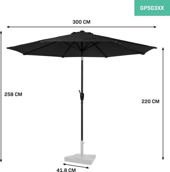 VONROC Premium Parasol à manche Recanati Ø300cm - Housse de protection incluse - Parasol rond - Inclinable - Toile résistante aux UV - Noir