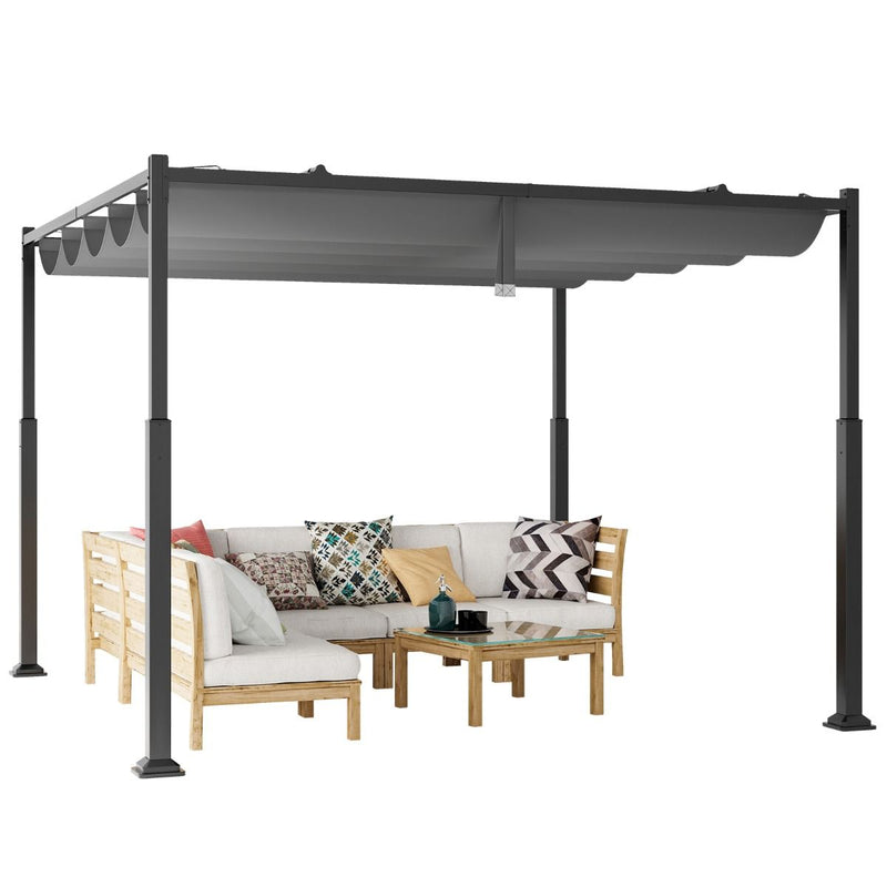 Pergola d'extérieur Coast - auvent rétractable - colonnes métalliques robustes - gris et noir - 310 x 310 cm