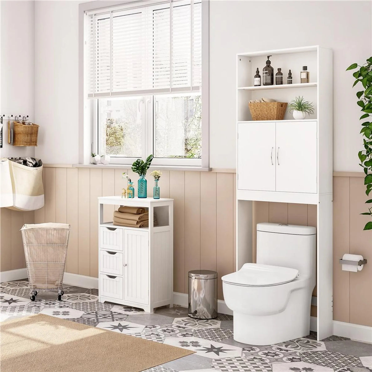 Meuble de salle de bains et meuble pour lave-linge Yaheetech - 195 cm de hauteur - 72 x 20 cm - Blanc