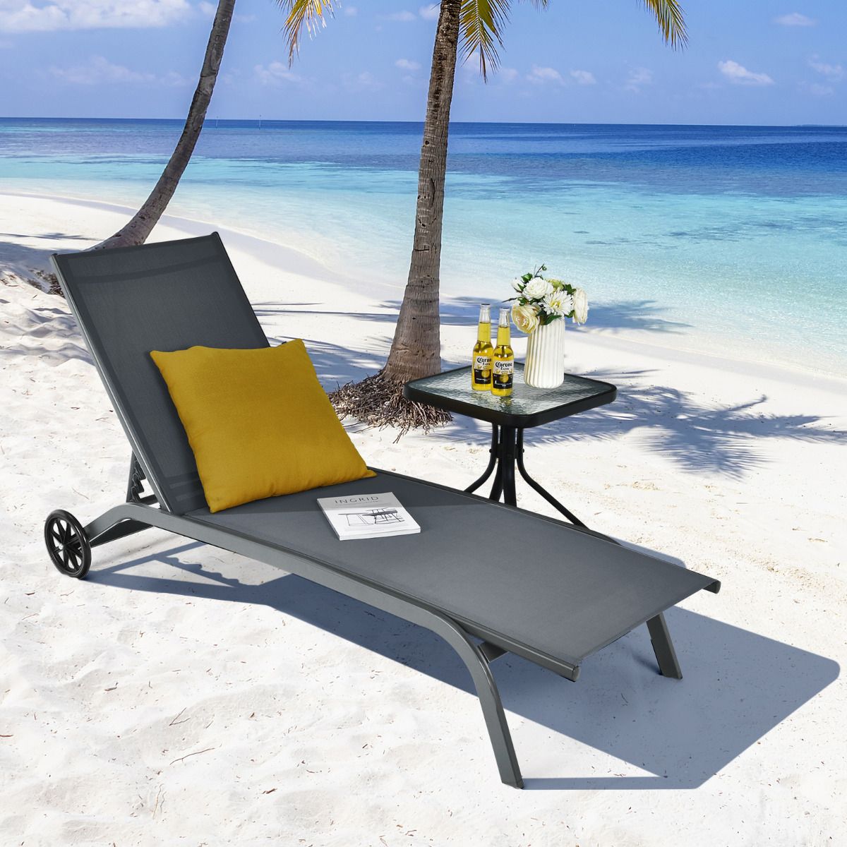 Chaise longue réglable Coast - 6 positions - roulettes souples - gris