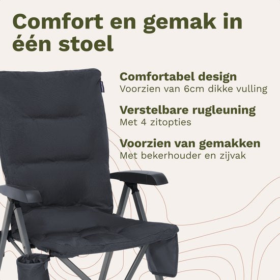 TRVLMORE Chaises de camping de luxe - pliables - 2-Pack - Capacité de charge 150KG - Sac de transport inclus - Chaise pliante - Chaise de camping - Chaise pliante - Gris