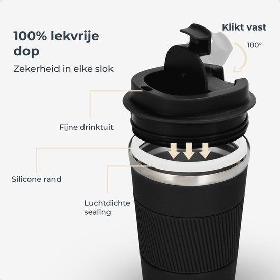 Castagnola Thermos Cup - Coffee Mug To Go - Travel Mug for Coffee and Tea - Tea Mug - 380 ML - stainless steel - Black