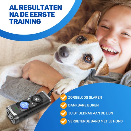 Vulpes Goods® Dispositif anti-aboiement à ultrasons - Dispositif anti-aboiement 4-en-1 Max - Sans choc - Collier anti-aboiement alternatif - pour petits et grands chiens - Audio - Lampe de poche - Lampe de poche - Rechargeable par USB