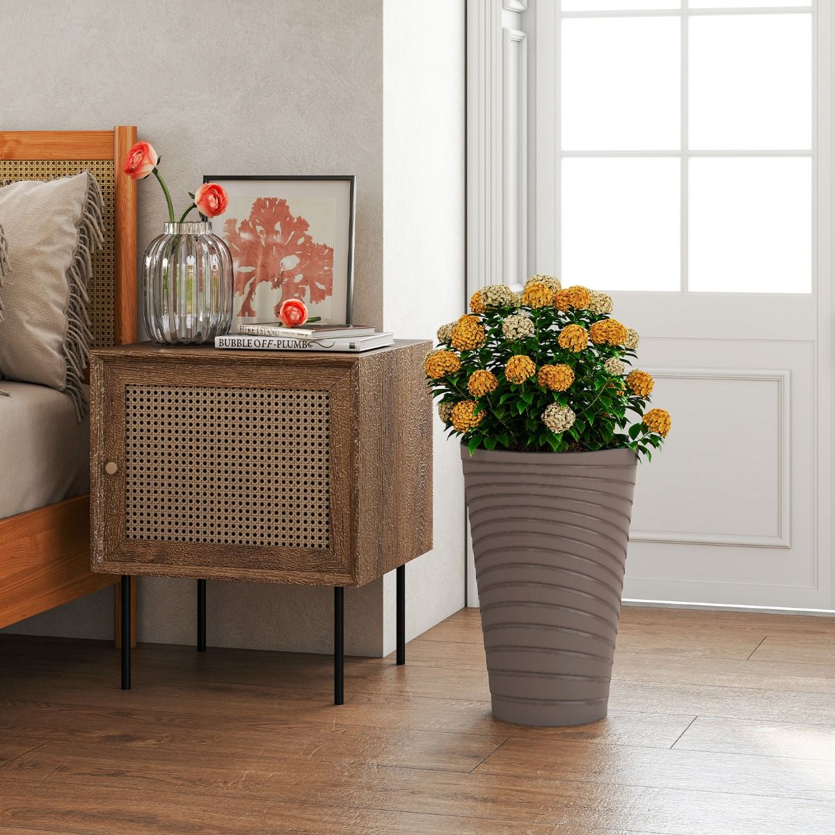 Ensemble de 2 jardinières Coast - avec pot intérieur et trous de drainage - résistantes aux intempéries - marron - 45 cm de hauteur