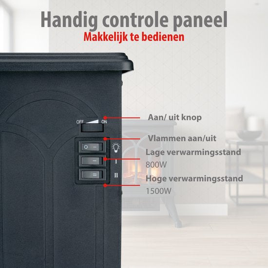 Foyer décoratif électrique Alpina - Poêle électrique décoratif - Foyer avec effet de flammes réaliste - Thermostat réglable - Protection contre la surchauffe - 1 500 W - Noir - 39 x 25 x 54 cm