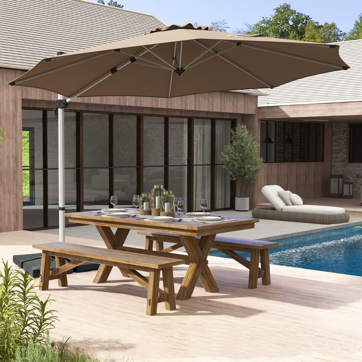 Parasol suspendu Coast - Rotation à 360° - Inclinaison réglable - Marron/Beige - 339 x 260 cm