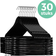 LifeGoods Cintres - Avec barre de pantalon - Bois dur - Noir - 30 pièces