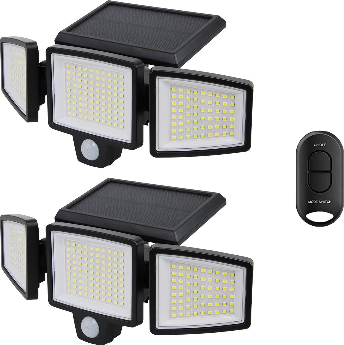Auronic Lampe solaire d'extérieur avec détecteur de mouvement - Applique murale avec détecteur - Solaire - 210 LED - IP65 - 2 pièces - Noir