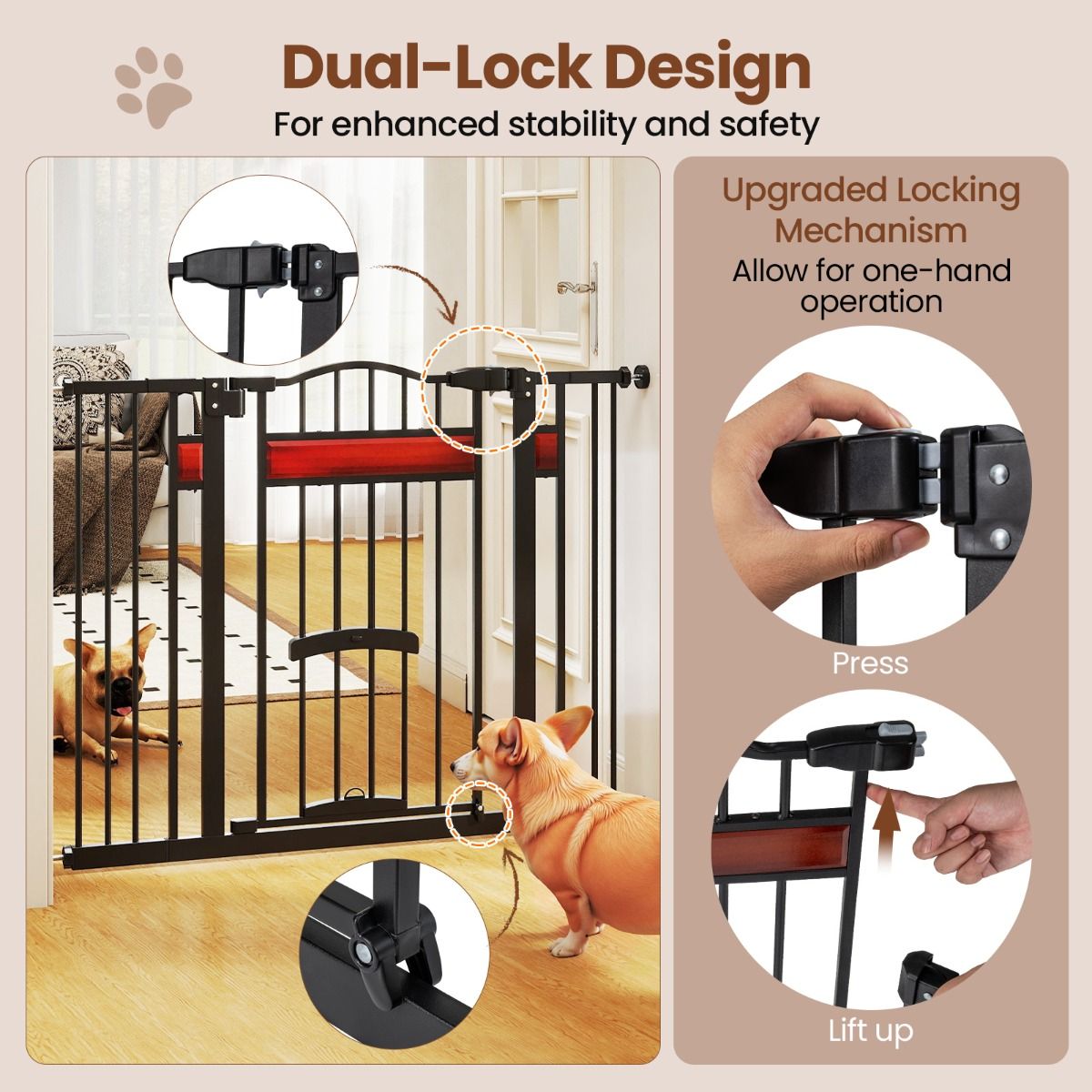 Barrière de sécurité Coast avec petite porte - réglable de 74 à 104 cm - double verrouillage - noir/blanc